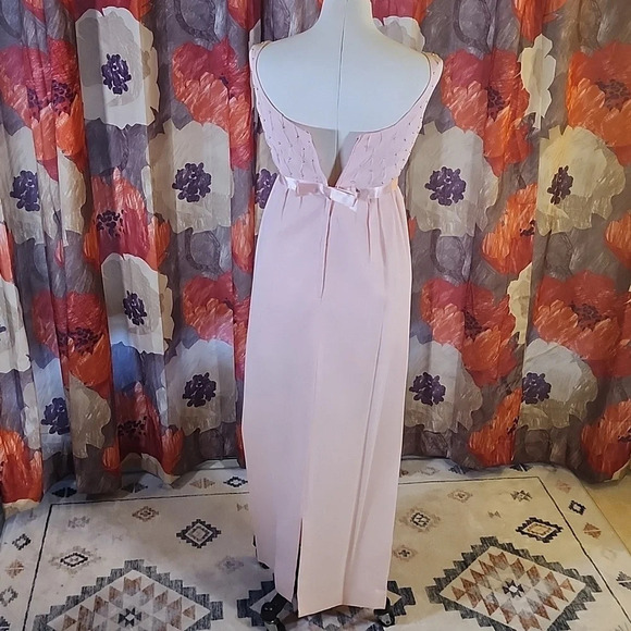 Vintage Pale Pink Blush Beaded Scoop Neck Empire Waist Dress - Picture 5 of 11